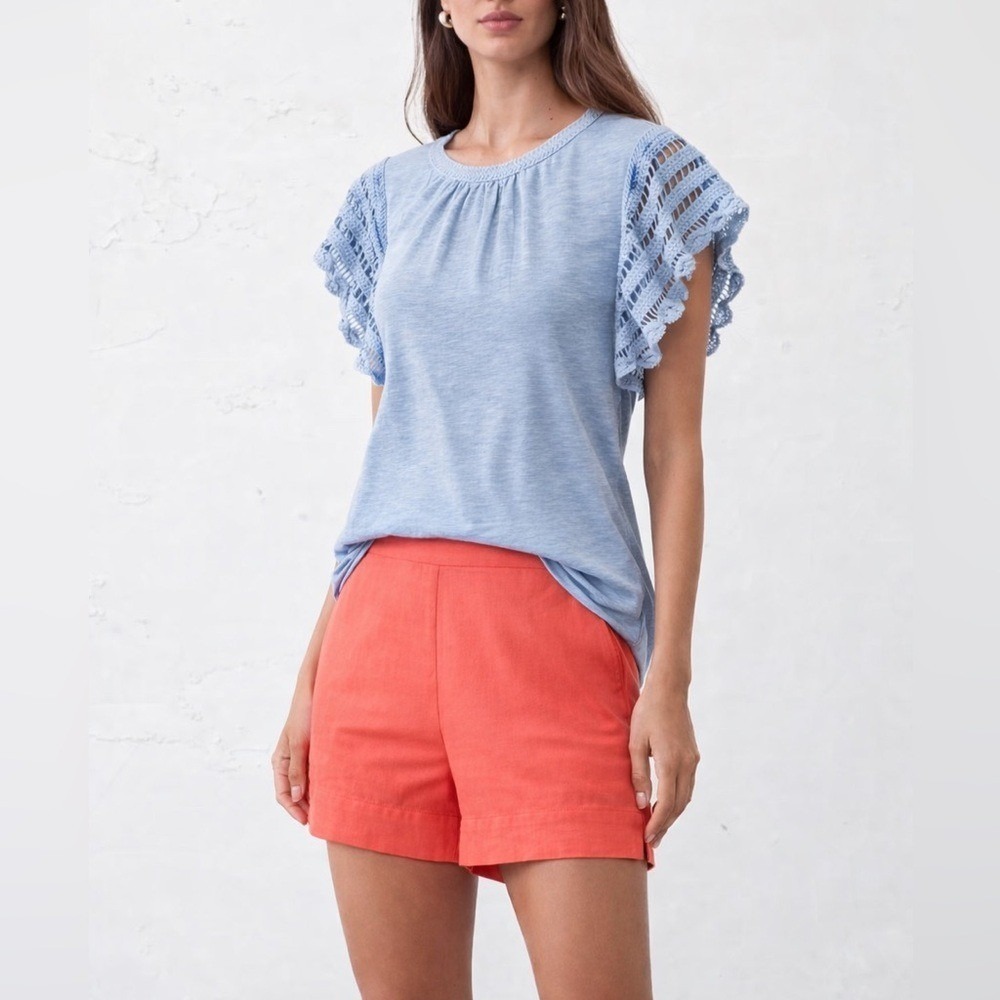 LOFT Blue Crochet Flutter Top Shirt NWT - Picture 9 of 9